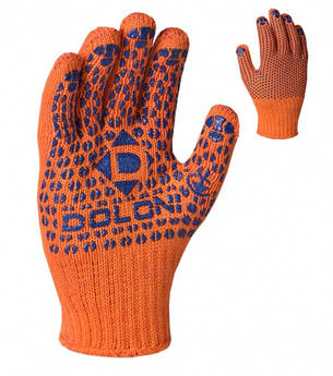Рукавички Doloni двосторонні з ПВХ-крапкою, помаранчеві, клас в'язання 7, розмір 10, фото 1