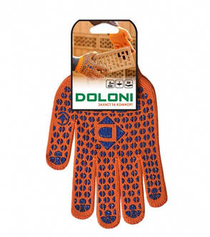 Рукавички Doloni двосторонні з ПВХ-крапкою, помаранчеві, клас в'язання 7, розмір 10, фото 2