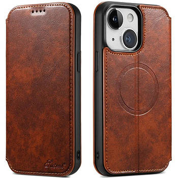 Чохол-книжка Suteni Magsafe Leather Case для Apple iPhone 15 Plus Brown