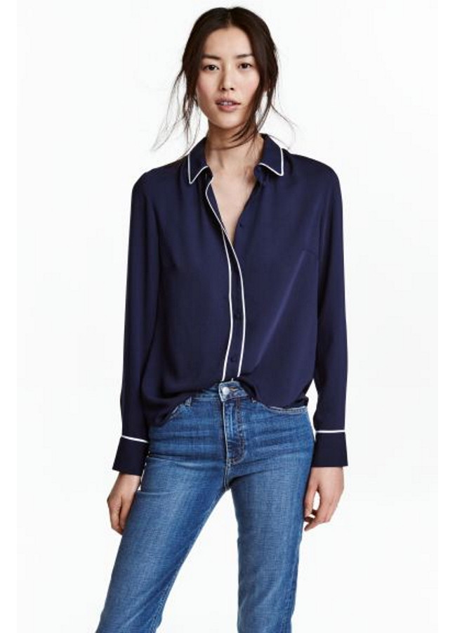 Блузка з довгими рукавами для жінки H&M 0462003-5 38(S) темно-синій