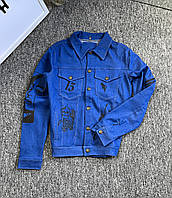 Синя чоловіча джинсова куртка з принтом