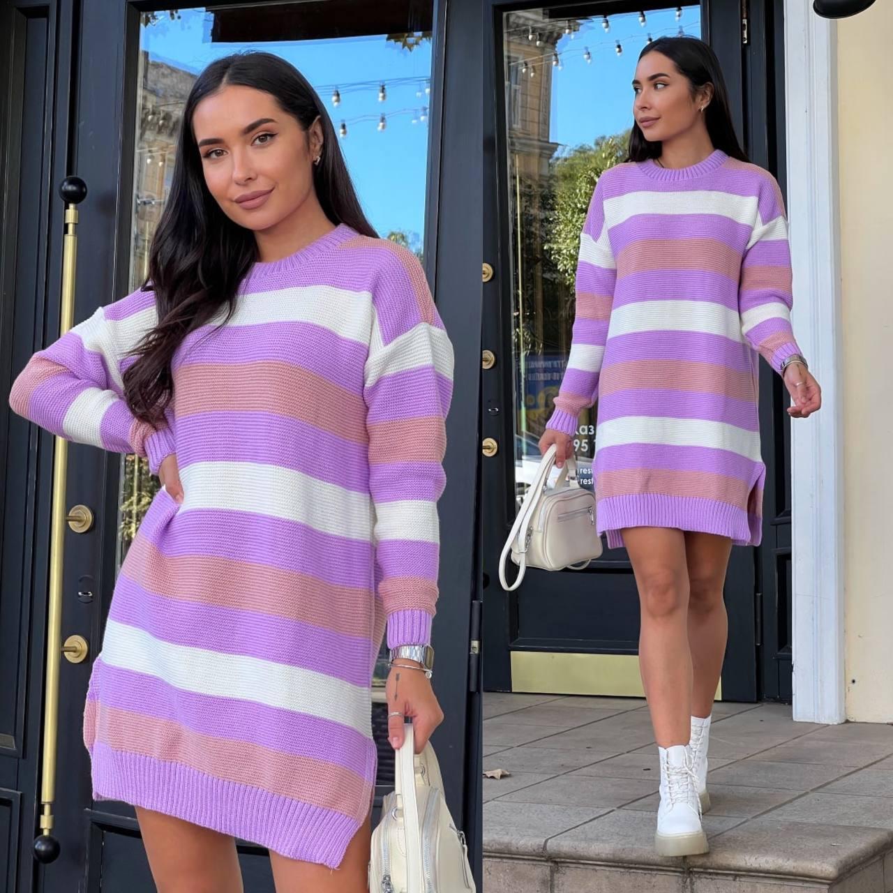 Жіноча в'язана сукня в смужку, фото 1