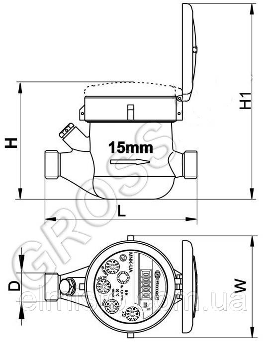 Габаритный размеры водяного счетчика MNK