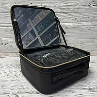 Косметичка-чемоданчик с зеркалом, Кожаный органайзер для косметики с зеркальцем (ЧЁРНАЯ)