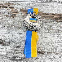Спортивные металлическая наградная сувенирная медаль с лентой и украинской символикой 2 место. серебро ch