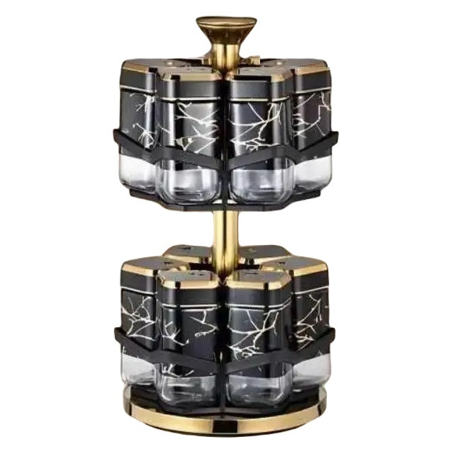 Набір для спецій RIAS Spice Carousel BSJ4206-1 12 спецівниць з обертанням Black-Gold (3_04605)