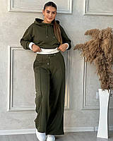 Женский весенний спортивный костюм из ткани двухнитка худи + штаны свободного кроя размеры 42-52