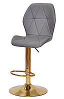 Барный стул с регулировкой высоты на золотой круглой ноге с подножкой Alby Bar GD-Base 410 мм Кожзам серый 701