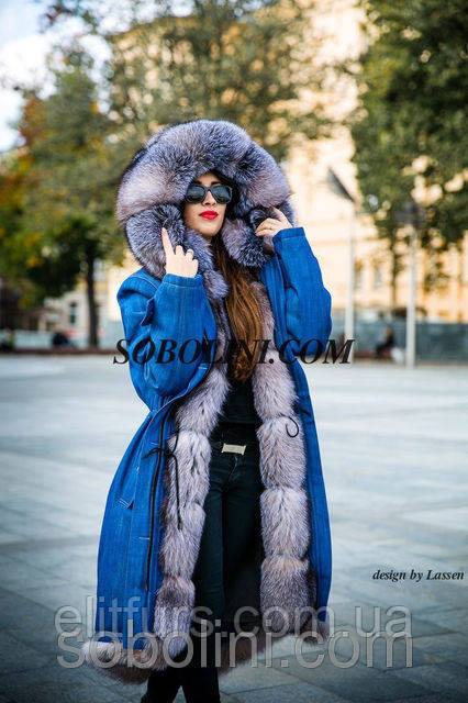 Парка стильная "Melanie 2" с мехом песца Blue Frost, длина 100 см, пошив с 42 по 56 размер - фото 1 - id-p394980711
