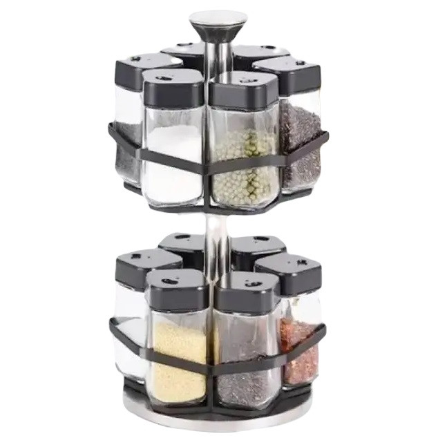 Набір для спецій RIAS Spice Carousel BSJ2407-2 12 спецівниць з обертанням Black (3_04606)
