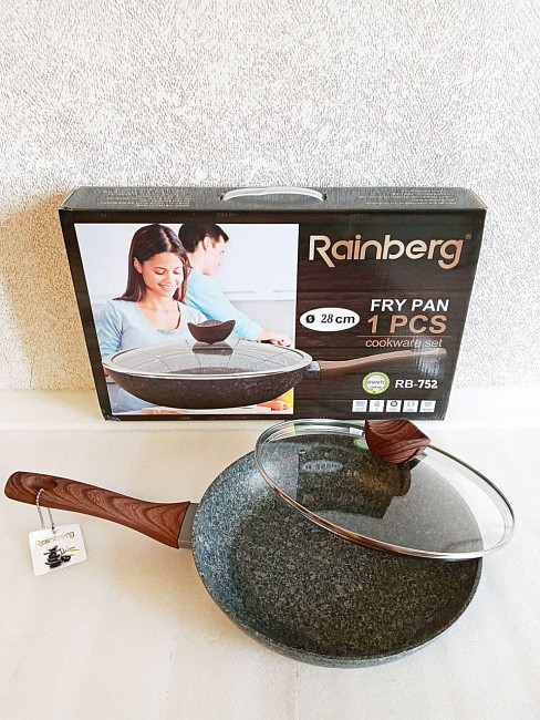 Сковородка с крышкой 28 см Rainberg с Антипригарным покрытием Мраморным Сковорода 248 - фото 1 - id-p2144364815