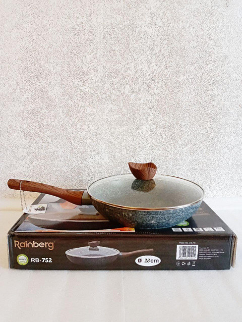 Сковородка с крышкой 28 см Rainberg с Антипригарным покрытием Мраморным Сковорода 248 - фото 2 - id-p2144364815