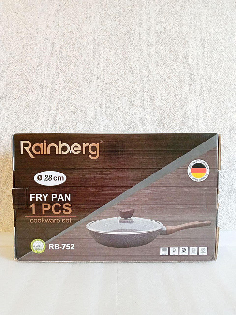 Сковородка с крышкой 28 см Rainberg с Антипригарным покрытием Мраморным Сковорода 248 - фото 3 - id-p2144364815