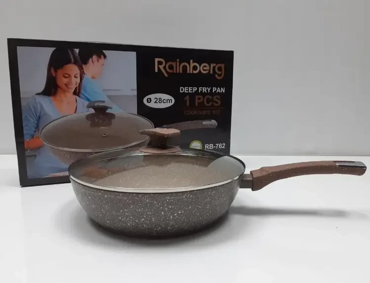 Сковородка с крышкой 28 см Rainberg с Антипригарным покрытием Мраморным Сковорода 2411 - фото 1 - id-p2144364818