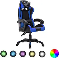 Крісло vidaXL Fotel dla gracza z RGB LED, niebiesko-czarny, sztuczna skóra 287996