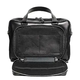 Шкіряний портфель - месенджер Woke чорний. Сумка-унісекс. Розмір S - 34х24х5 см, ноутбук 13.3”