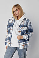 Утепленная женская рубашка в клетку - джинс цвет, M (есть размеры) ka
