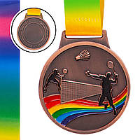 Медаль спортивная с лентой цветная Zelart Бадминтон C-0346 цвет бронзовый ld