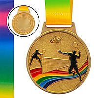 Медаль спортивная с лентой цветная Zelart Бадминтон C-0346 цвет золотой ld