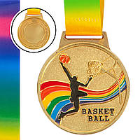 Медаль спортивная с лентой цветная Zelart Баскетбол C-0340 цвет золотой ld