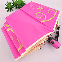 Женский зонт от Toprain, полуавтомат с антиветром, с золотистым цветочным орнаментом, розовый