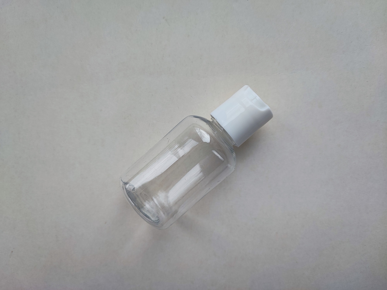 50 мл флакон бочка прозорий ПЕТ з кришкою диск-топ білий 20/410 з ковпачком, закруткою для рідин, сипких матеріалів