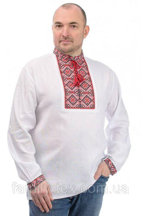 Лляна чоловіча біла вишиванка Етно, розміри 44,46,48,50,52,54,56,58
