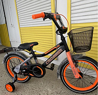 Детский двухколесный велосипед 16 дюймов с корзинкой и багажником Crosser Rocky 16" оранжвый
