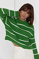 Женский вязаный свитер оверсайз в полоску - зеленый цвет, L (есть размеры) ka