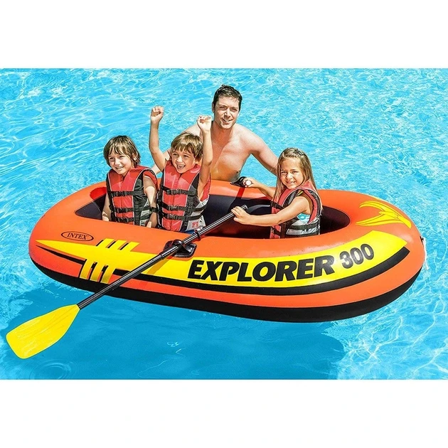 Надувная лодка Трехместная Intex (211 x 117 x 41 см) Explorer 300 Set Пластиковые весла и ручной насос 498 - фото 2 - id-p2144366589