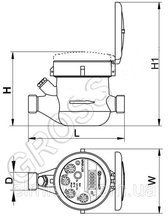 Габаритный размеры водяного счетчика MNK