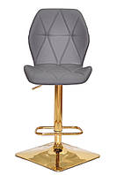 Барный стул с регулировкой высоты на золотой квадратной ноге с подножкой Alby Bar GD-Base Кожзам серый 701