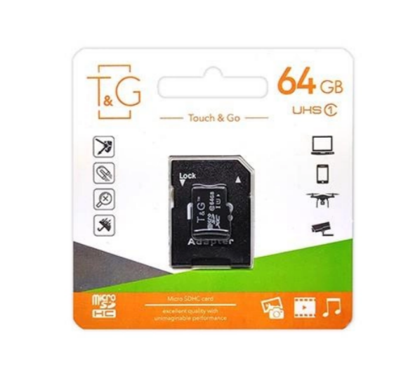 Картка пам'яті microSDHC T&G (UHS-1) 64 GBSD class 10 (з адаптера) (Гарантія 3года)