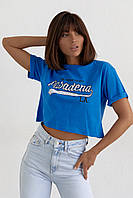 Укороченная футболка с надписью Pasadena - синий цвет, L (есть размеры) hd