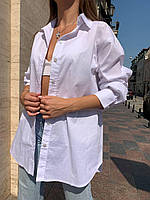 Женская хлопковая свободная рубашка на пуговицах белая