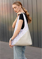 Женская сумка Sambag хобо M белая с цветочным принтом