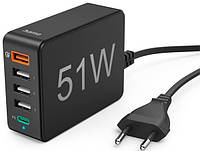 HAMA Універсальний зарядний пристрій 1 x QC 3.0, 3 x USB-A, 1 x USB-C PD, 51W Black
