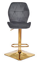Барный стул с регулировкой высоты на золотой квадратной ноге с подножкой Alby Bar GD-Base Бархат серый OR-852