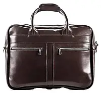 Кожаный портфель - мессенджер на молнии Zipper, коричневый. Размер L 42х34х12 см.