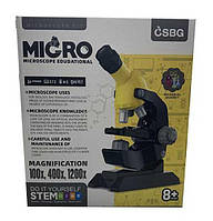 Мікроскоп BG 001 (24/2) 2 режими світла, від батарейок, аксесуари, підставка для телефона, регулювання фокуса,