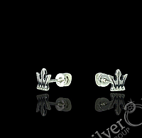 Сережки-цвяшки срібні маленькі Корони з фіанітом, срібло 925 проби, 6.5х7мм. 24065