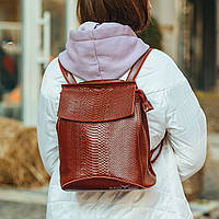 Рюкзак-трансформер коричневый с тиснением из натуральной кожи Tiding Bag - 00335