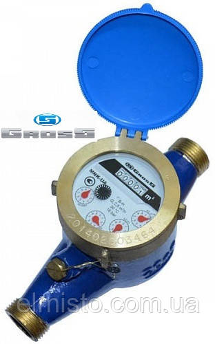 Лічильник GROSS MNK 15/165 крильчастий (мокрохід R=160) Ду 15 (1/2") Qn2,5 на холодну воду, кл. т. С., латунний, фото 1