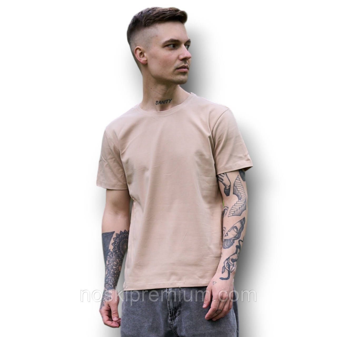 Футболка чоловіча стрейчева Premium, Україна, бежева, 010678, фото 1