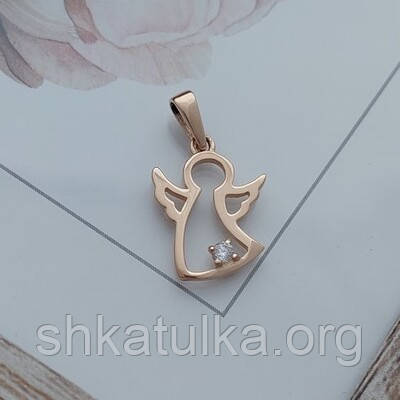 Підвіска золота Янгол з білим круглим фіанітом маленька