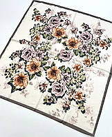 Стильный весенний натуральный платок с цветочным принтом. Турецкий молодежный хлопковый платок Молочно - Серый