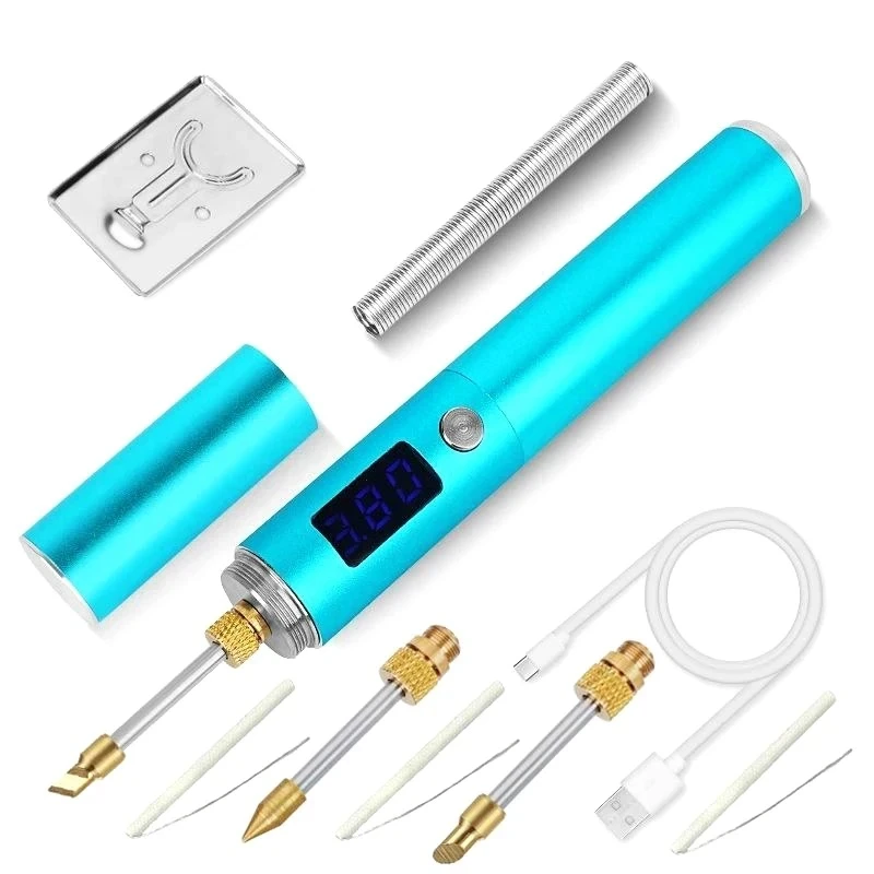Паяльник Акумуляторний BS45 з трьома жалами бездротовий, заряджання USB — Синій