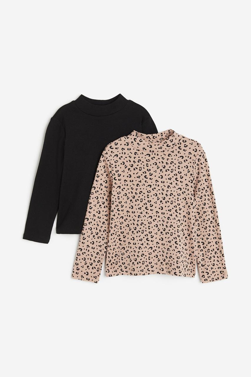 Водолазка зі стійкою чорна та леопардовий принт H&M 110/116, 122/128см