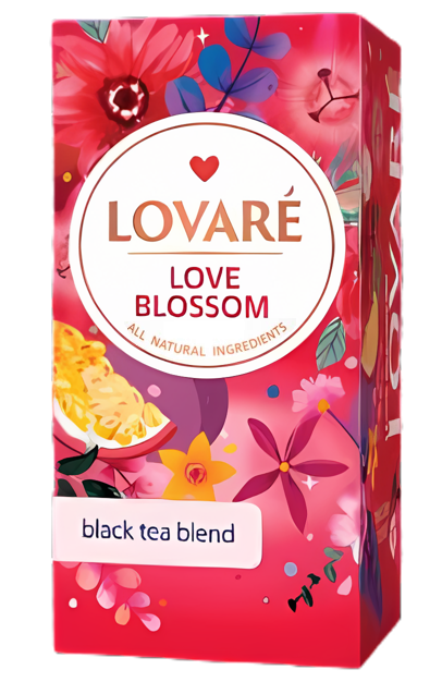 Lovare чай чорний Love Blossom з шматочками інжиру, манго, полуниці 24 пакетики в конвертиках