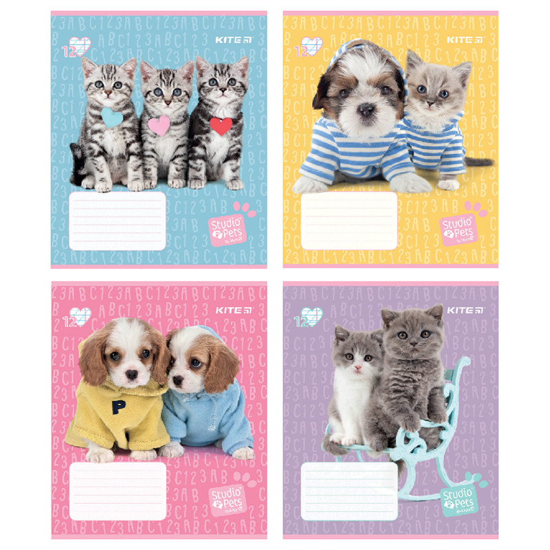Зошит шкільний 12 аркушів коса лінія Kite Studio Pets SP24-235, 68134, фото 1